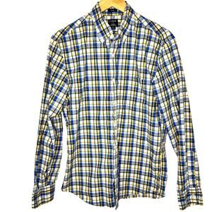 J.CREW Flex Washed Blue Yellow Slim Men's Button Down Shirt Medium